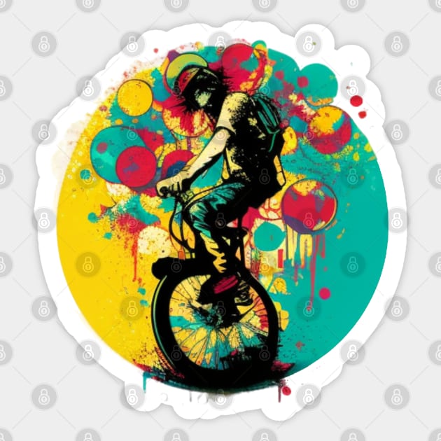 Unicycle Rider Paint Balls Sticker by Chris Coolski